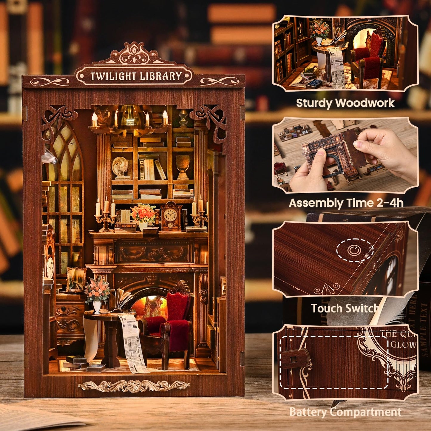 Soothee DIY Book Nook Kit with LED Lights | 3D Puzzles for Adults & Teens, Miniatures and Model Building Kits for Bookshelf Decor, Relaxing & Unique Gift for Craft Lovers | Twilight Library