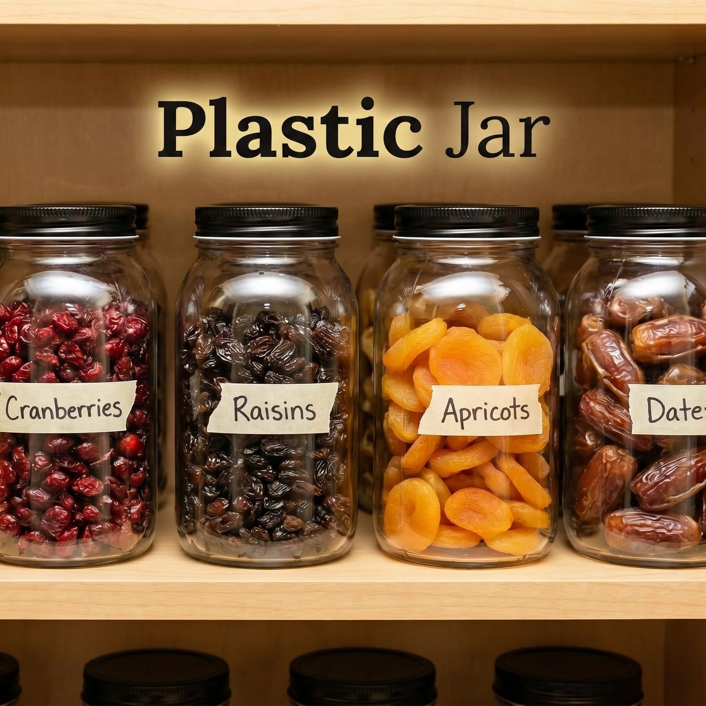 novelinks 32 oz Clear Plastic Jars with Lids, 6 Pack Large Plastic Mason Jars with Lids 32oz, Reusable Quart Containers for Kitchen Organization (6 Pack,Black)