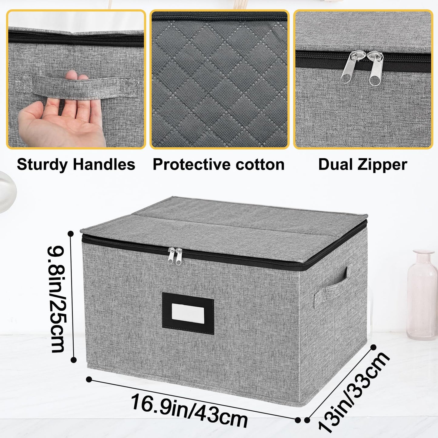 homyfort Wine Glass Storage Box, China Storage Containers with Dividers, Stemware Storage Case Holds 12 Wine Glass or long stem Crystal Glassware with Handles, Hard Shell and Stackable (Grey)