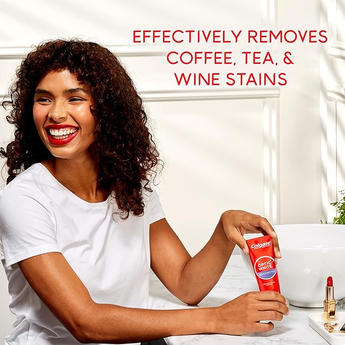 Colgate Optic White Advanced Hydrogen Peroxide Toothpaste, Teeth Whitening Toothpaste Pack, Enamel-Safe Formula, Helps Remove Tea, Coffee, and Wine Stains, Sparkling White, 2 Pack, 4.5 oz