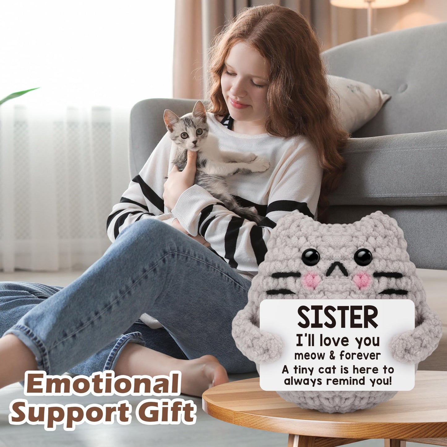 tGifGLonyi Mothers Day Sister Gifts for Sisters Inspirational Love You Birthday Gifts for Sister Bestie Birthday Easter Basket Essentials Handmade Crochet Cat
