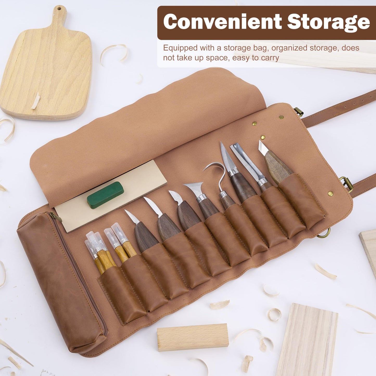 Wood Carving Knife Set, Stainless Steel Whittling Knife with Sharp Edge and Black Walnut Wood Handle for Comfortable Grip - Ideal Whittling Kit for Beginners and Professionals with Storage Bag