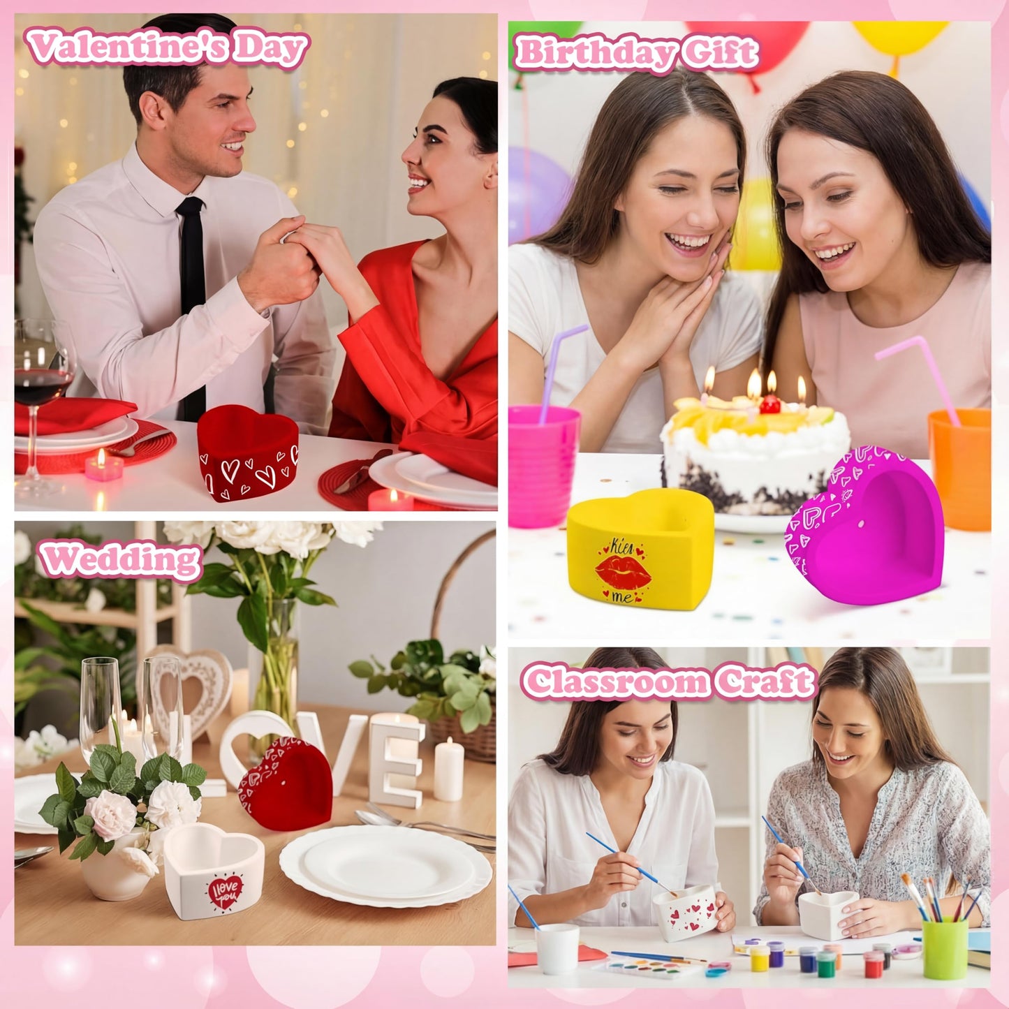 Beeveer 6 Pcs DIY Craft Kits Make Your Own Ceramic Succulent Planters Paintable Heart Shaped Decoration, and Ceramic Succulent Planters Kit for Mother's Day from Daughter Son
