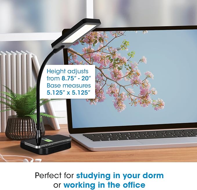 Ottlite ClearSun LED Desk Lamp with Wireless Charging - 3 Color Temperature Modes, Flexible Gooseneck - Task Lamp for Home, Reading, Office & College Dorms