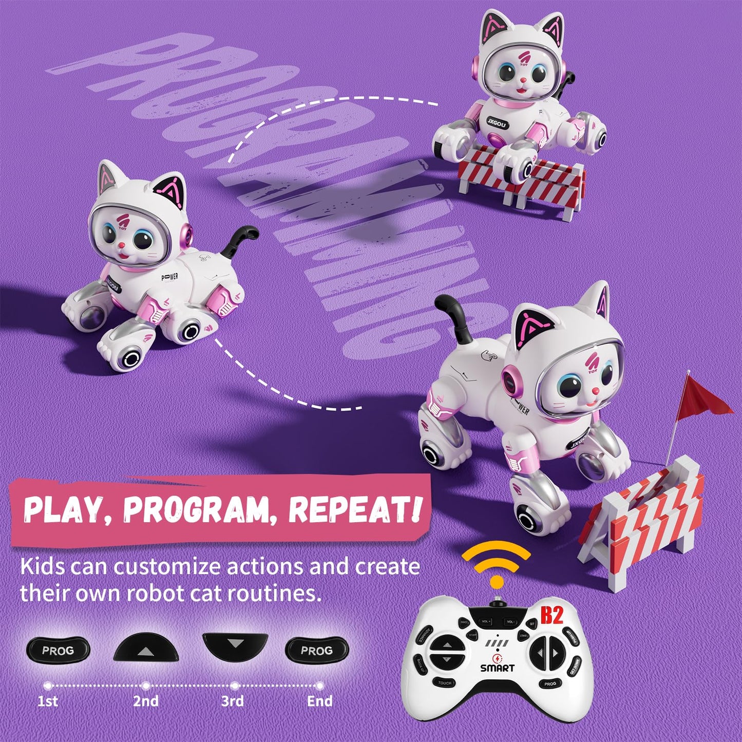 Aprilwolf RC Stunt Robot Cat Toys for Ages 8-13 with LED & Sounds, Rechargeable Interactive Remote Control Pet Puppy for 8+ Year Old Kids Girls Boys Birthday Gift, Dancing, Walking & Touch Sensing
