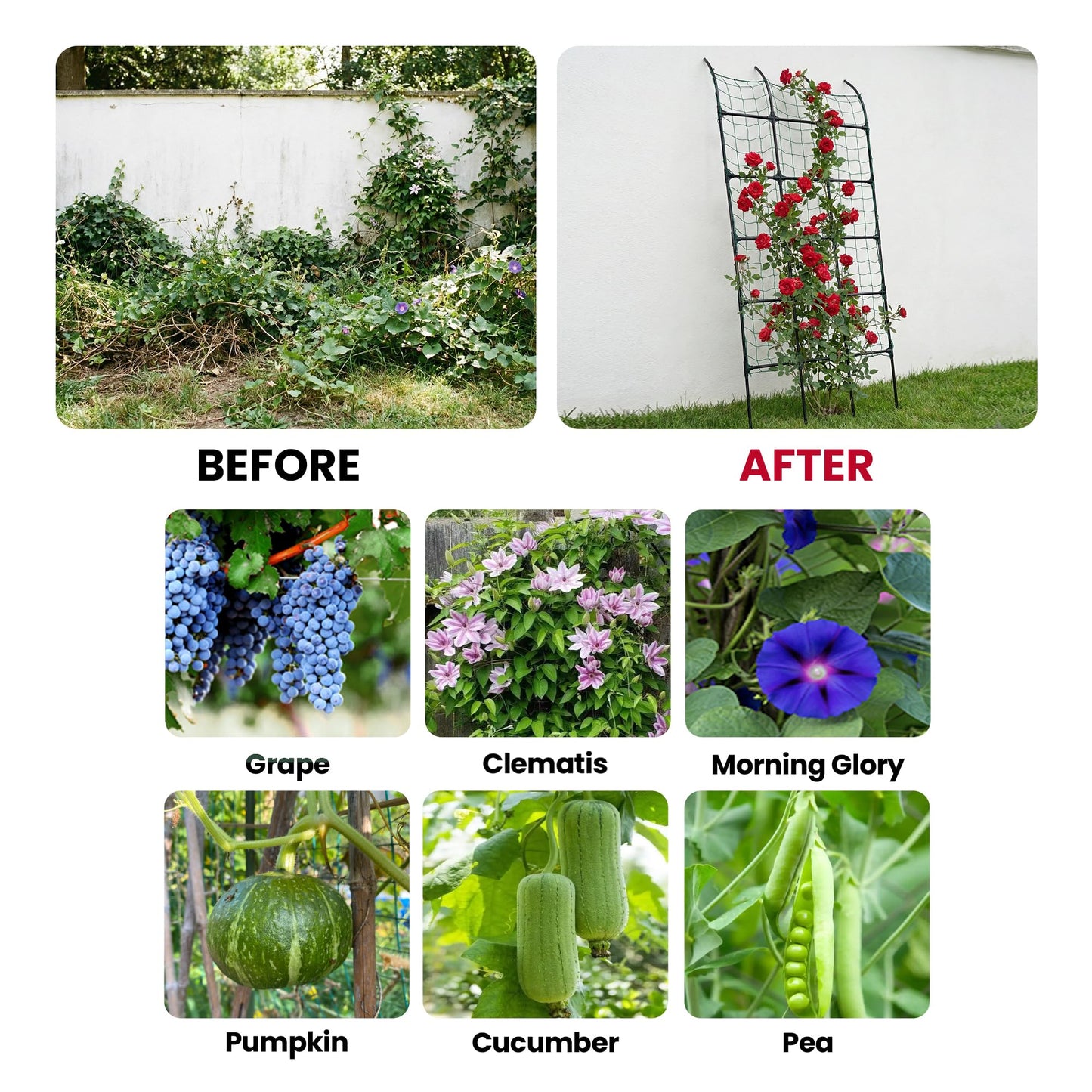 popsea 8.8ft Leaning Garden Trellis, No-Drill Lean-to Design for Climbing Plants | PE-Coated Galvanized Steel Plant Support for Flowers & Vegetables, Rust-Proof & Space-Saving Vertical Gardening