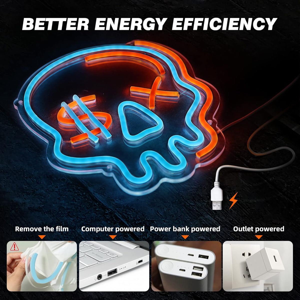 Eufrozy Halloween Neon Sign for Boys Room, Cool Skull Led Signs Kids Bedroom Decor, 6 Dimmable USB Powered Led Lights for Teenage Gamer Wall Decor Man Cave Gifts Blue Skeleton Decorations