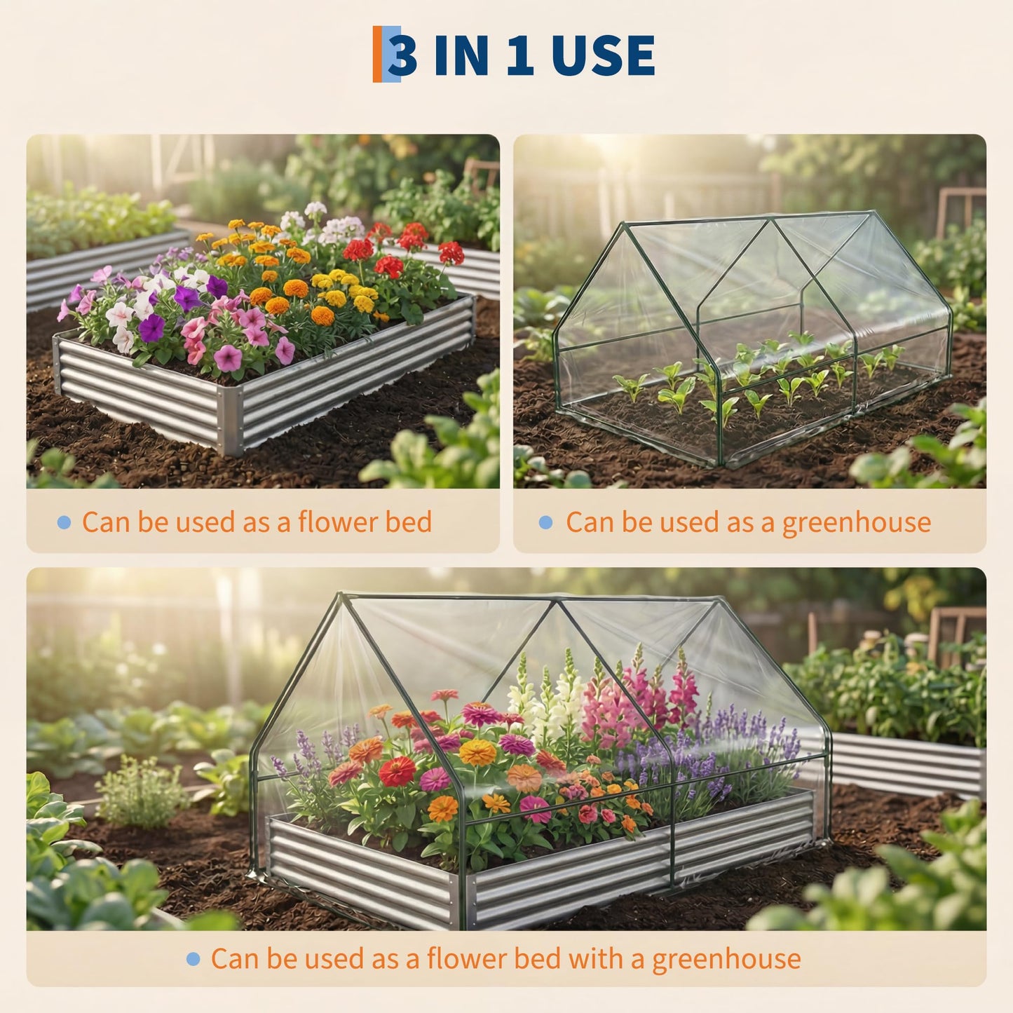 Raised Garden Bed with Cover, 6x3x1 Ft Raised Garden Beds Outdoor Galvanized Metal Planter Box with 2 Screen Windows, Mini Greenhouse for Vegetables and Flowers