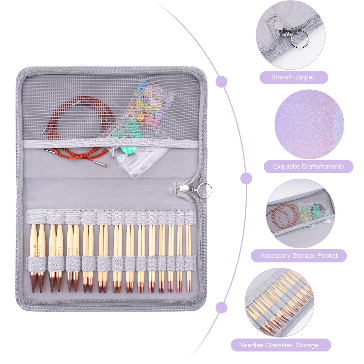 Hobekoee Bamboo Interchangeable Circular Knitting Needles Set 13 Pairs Interchangeable Knitting Needles 3.0mm~10.0mm