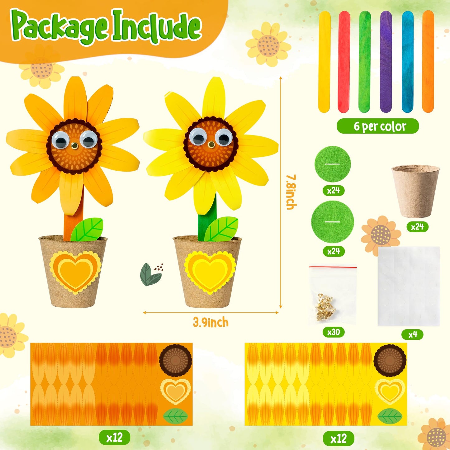 WATINC Mother’s Day Foldable Flower Paper Pot Craft Kits - 24 Packs Make Your Standing Flowers Gift Crafts Decorations, Fun DIY Spring Decor Home School Classroom Art Activities for Mom (Flower)