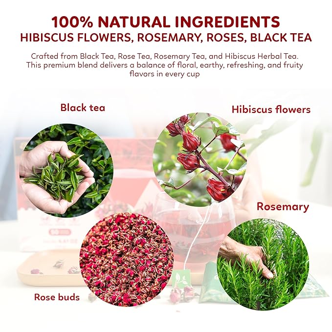 Indochine Blends Loving Tea | Hibiscus Tea Bags | Hibiscus & Organic Rosemary, Black Tea, Rose | Sugar-Free, Caffeine-Free Herbal Tea for Relaxation | 4.4 oz | 50 Corn-Fiber Pyramid Bags