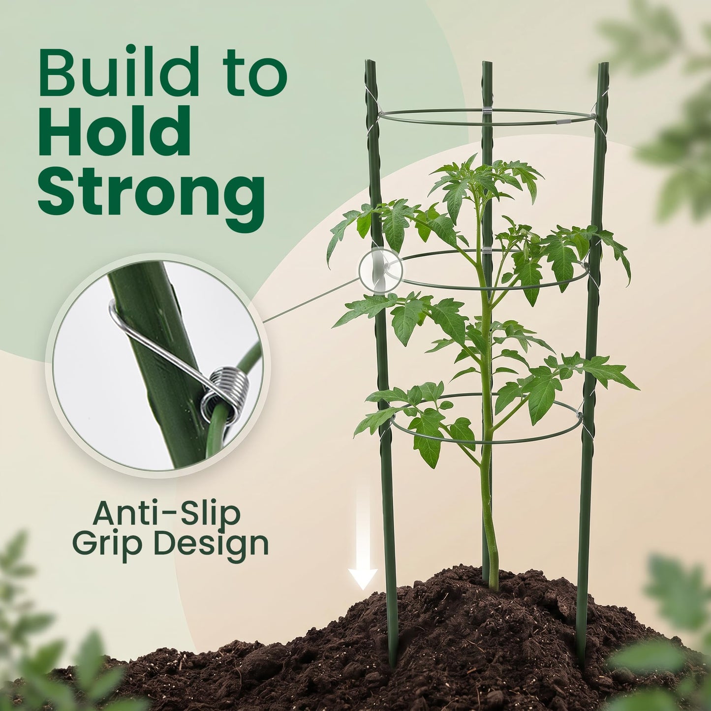 Oriva 4 Pack Round Tomato Cages for Garden, 43cm Adjustable Metal Tomato Cage with Anti Slip Locking Rings, Tomato Trellis and Plant Support for Raised Garden Beds, Pots and Climbing Vegetables