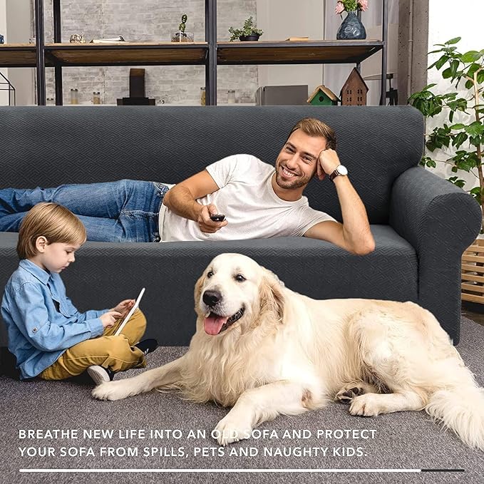 XINEAGE 2026 New 1 Piece Couch Covers for 3 Cushion Couch (79"-91") Stretch Sofa Cover Slipcover Pet Friendly Soft Washable Furniture Protector with Elastic Bottom for Kids,Dog (Sofa, Dark Gray)