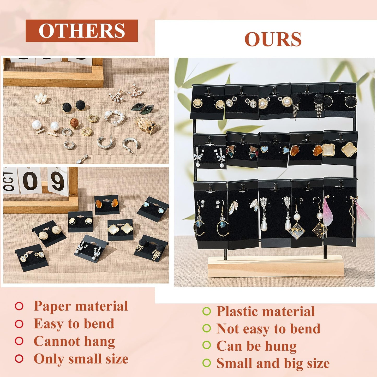Tondiamo 200 Pcs 2 Size Black Velvet Plastic Earring Cards for Selling Jewelry 2'' x 2'' and 2'' x 4'' Earring Display Cards Holder Bulk for Earrings, Ear Studs Jewelry Accessories