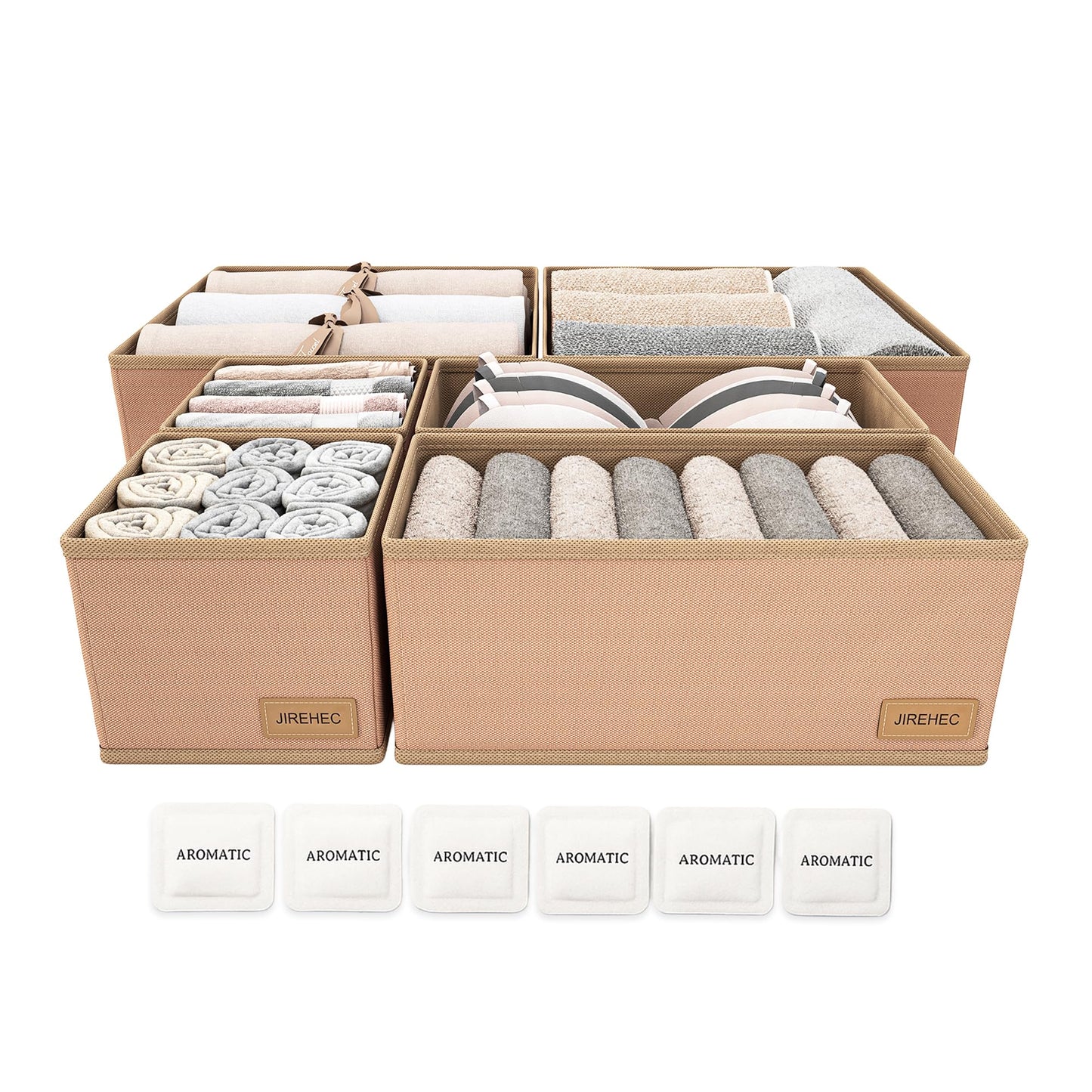 Clothes Organizer, Transform Your Drawers in Seconds - Cream Set of 6 Foldable Storage Boxes with Zipper, Durable 600D Fabric, Includes Fragrance Sachets, Ideal for Underwear, Socks, Baby Clothes