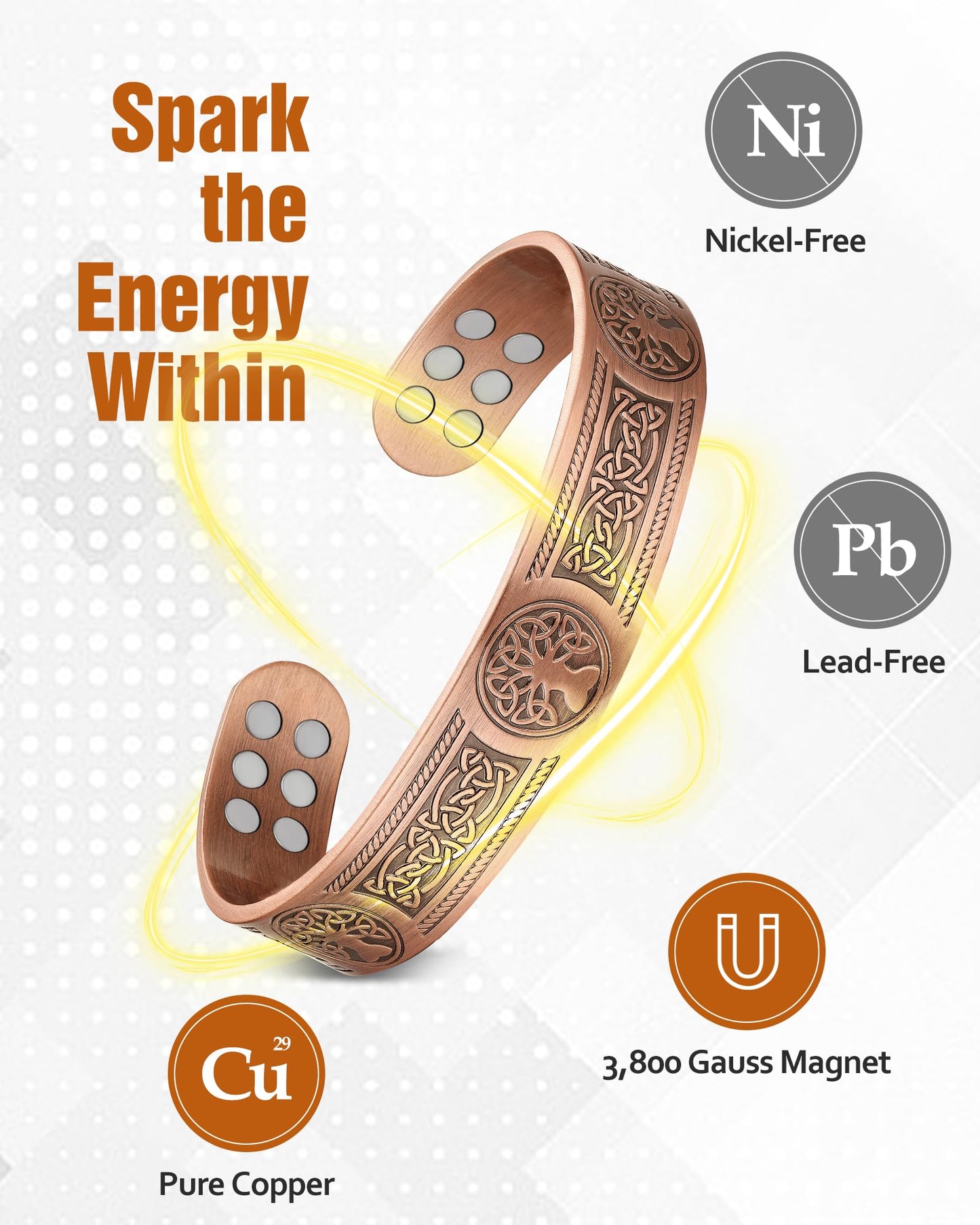 Jecanori Pure Copper Bracelets for Women Men, Magnetic Bracelets with Sizing Tool
