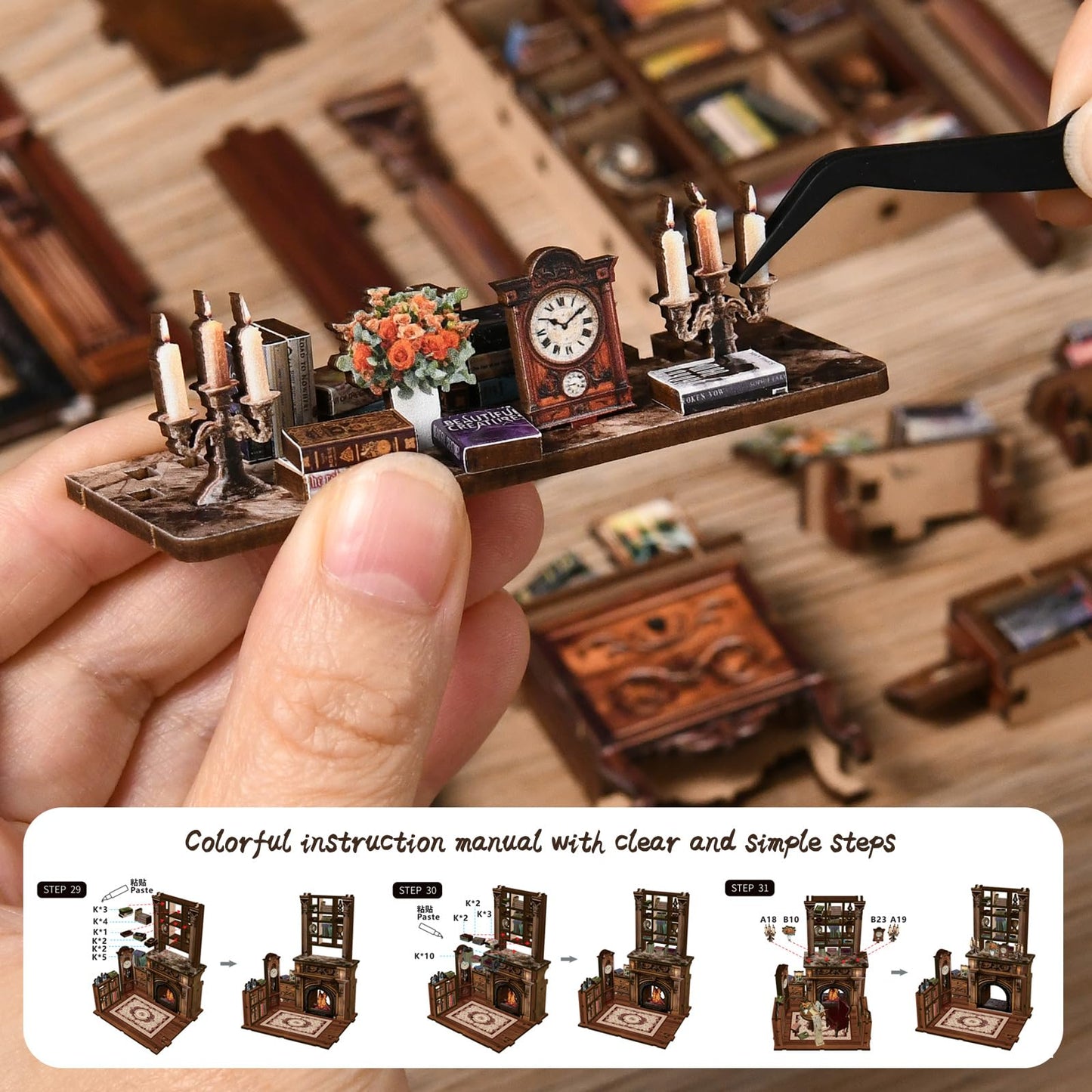 Soothee DIY Book Nook Kit with LED Lights | 3D Puzzles for Adults & Teens, Miniatures and Model Building Kits for Bookshelf Decor, Relaxing & Unique Gift for Craft Lovers | Twilight Library