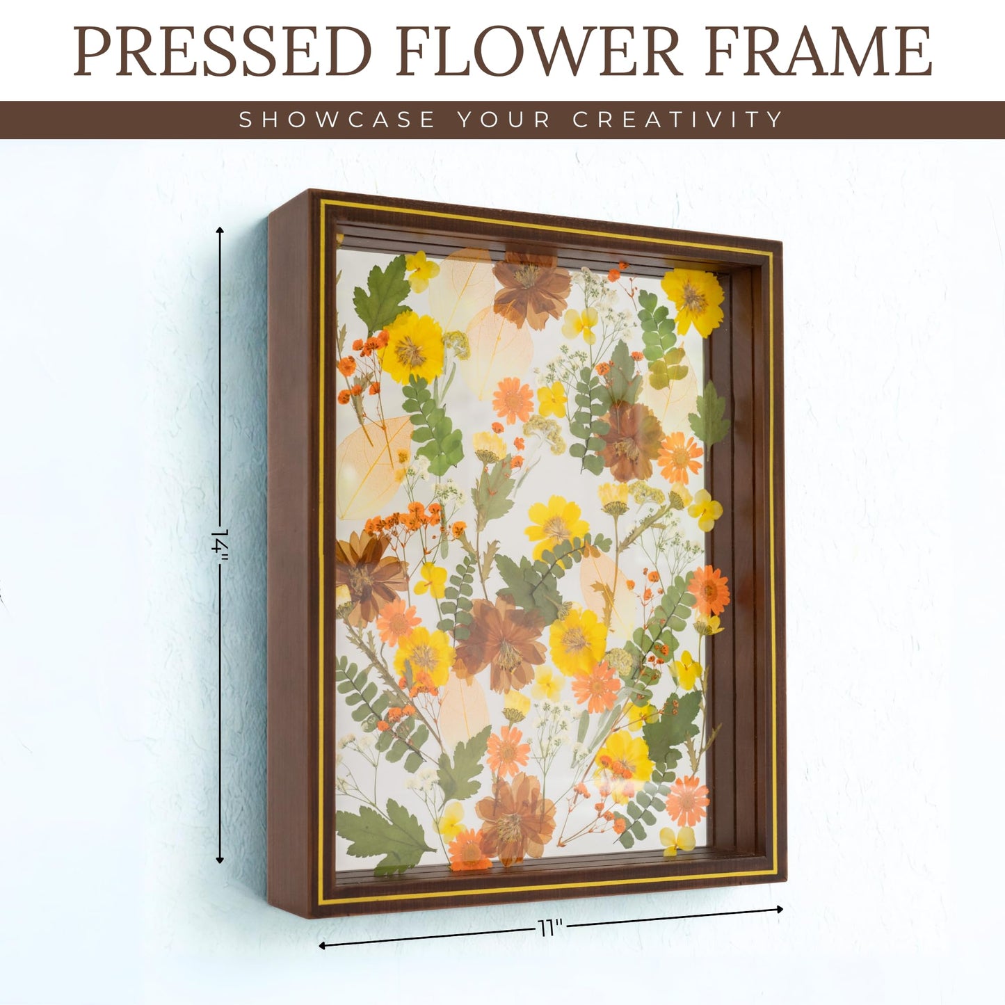 Pressed Flower Frame – Durable Dual Panel Design Glass Frame for Pressed Flowers – 11x14 Extra Large Easy-to-Use Gift Dried Flower Arrangements – Portrait or Landscape Floating Frames for Versatile Decor