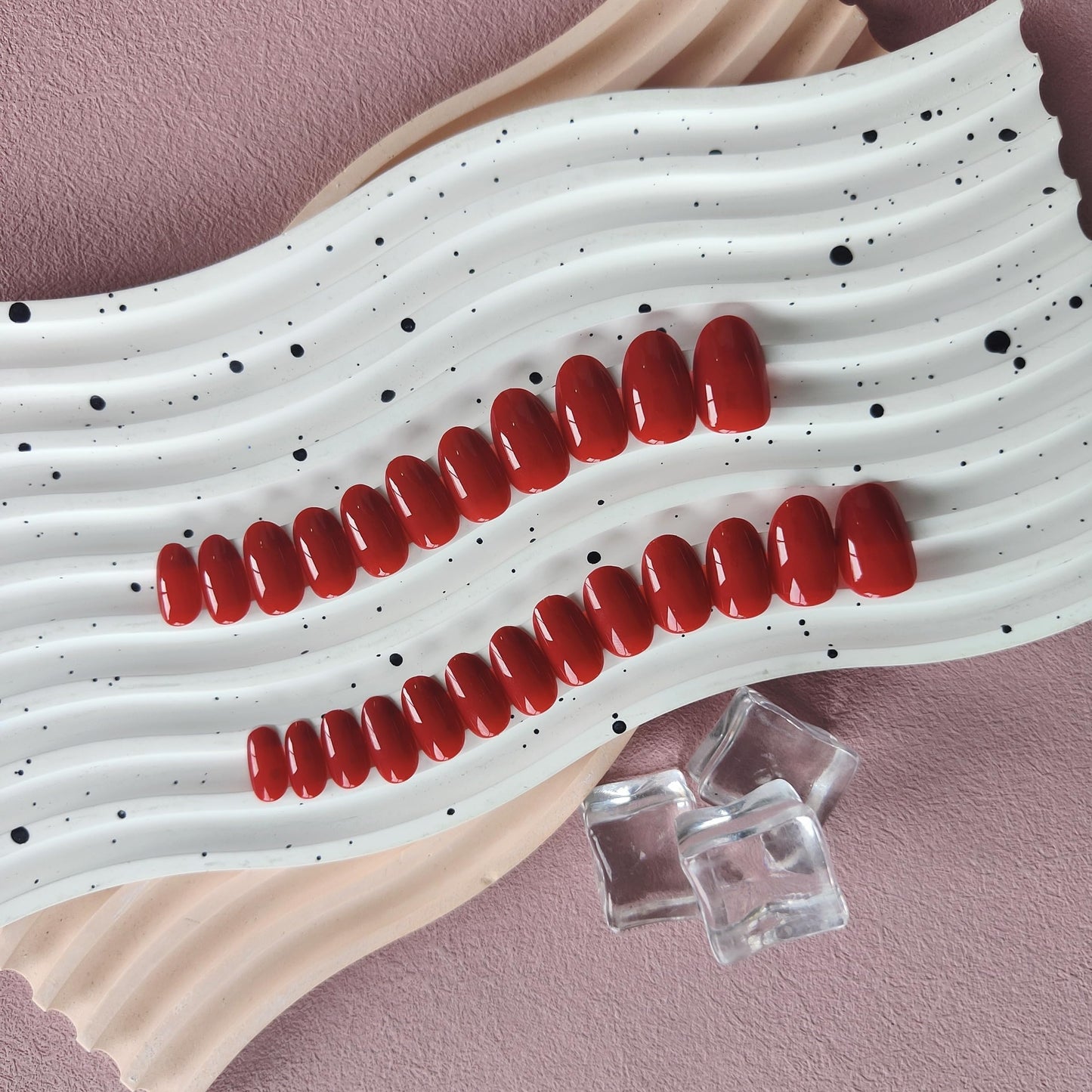 KQueenest Red Press on Nails Short Oval&Red French Press on Nails Medium Almond For Beach Party Daily Decoration in 54 PCS