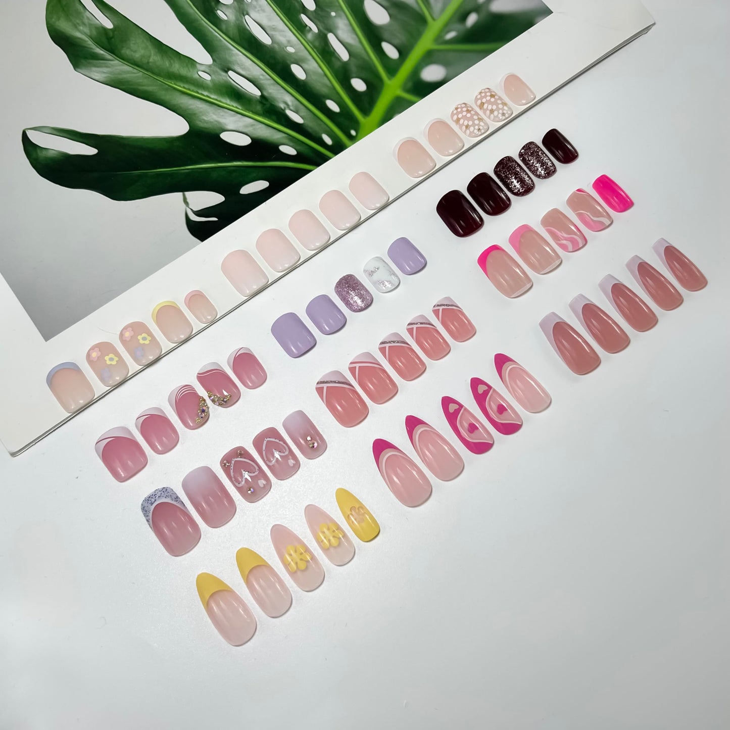 12 Pack 288Pcs Press on Nails Medium And Short - OPkssnails French Tip Press On Nails Square And Almond,Reusable Glue On Nails, Gel Fake Nails for Women