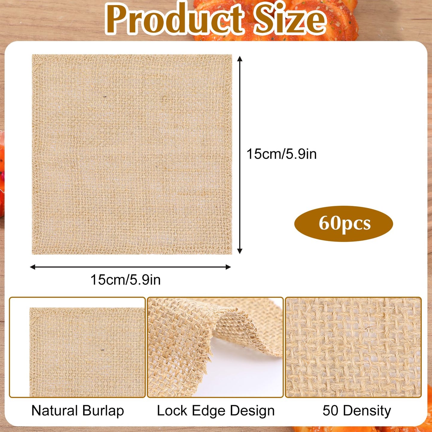 60 pcs Burlap Fabric Squares 6 x 6 Inches Jute Linen Table Mats - Rustic Burlap Placemats Table Decoration for Christmas Dinner, Weddings, Farmhouse Decor, and Craft Supplies