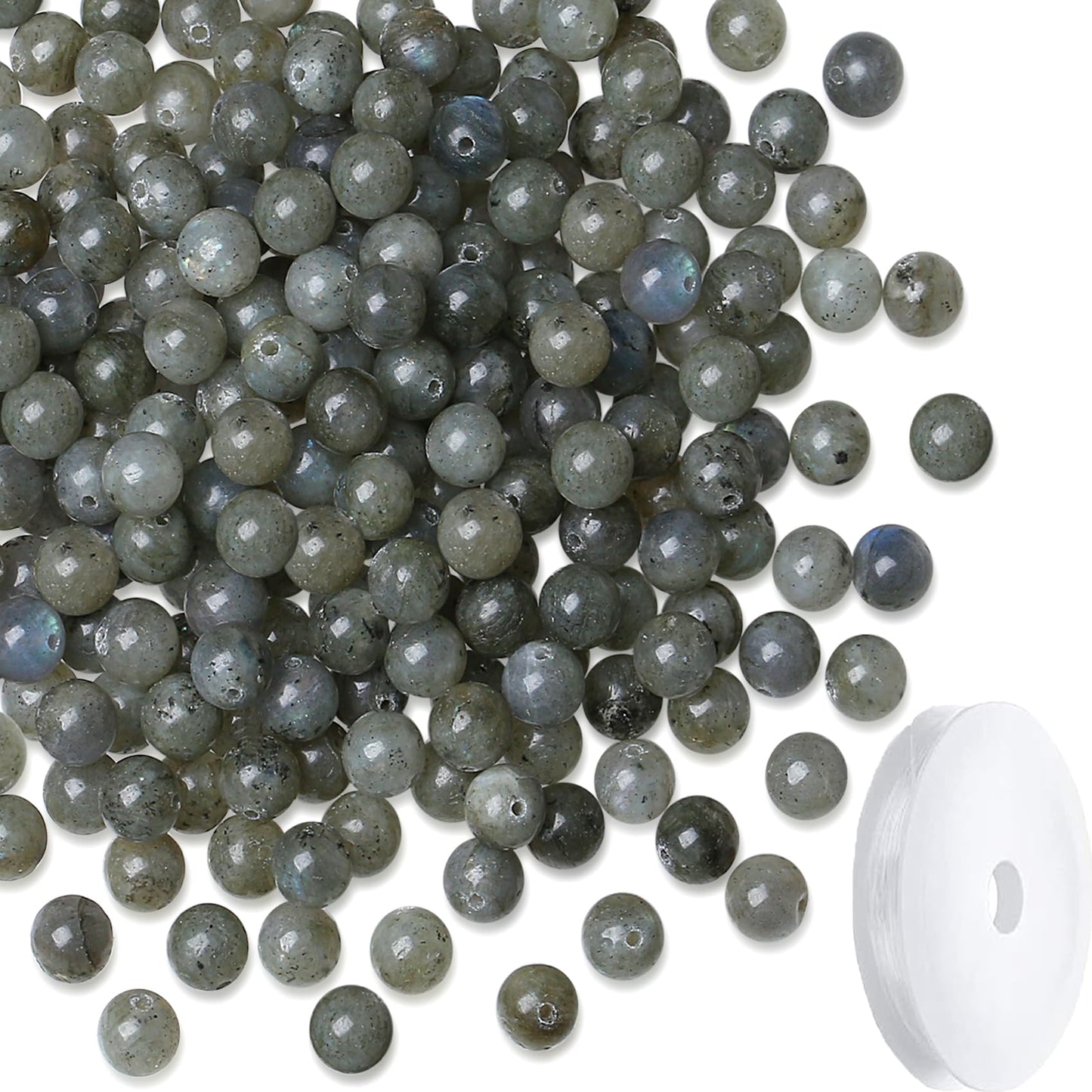NUKAYAI Natural Labradorite Beads 100Pcs 8mm Crystal Beads Round Grey Moonstone Bead for Bracelet Necklace Earrings Jewelry Making