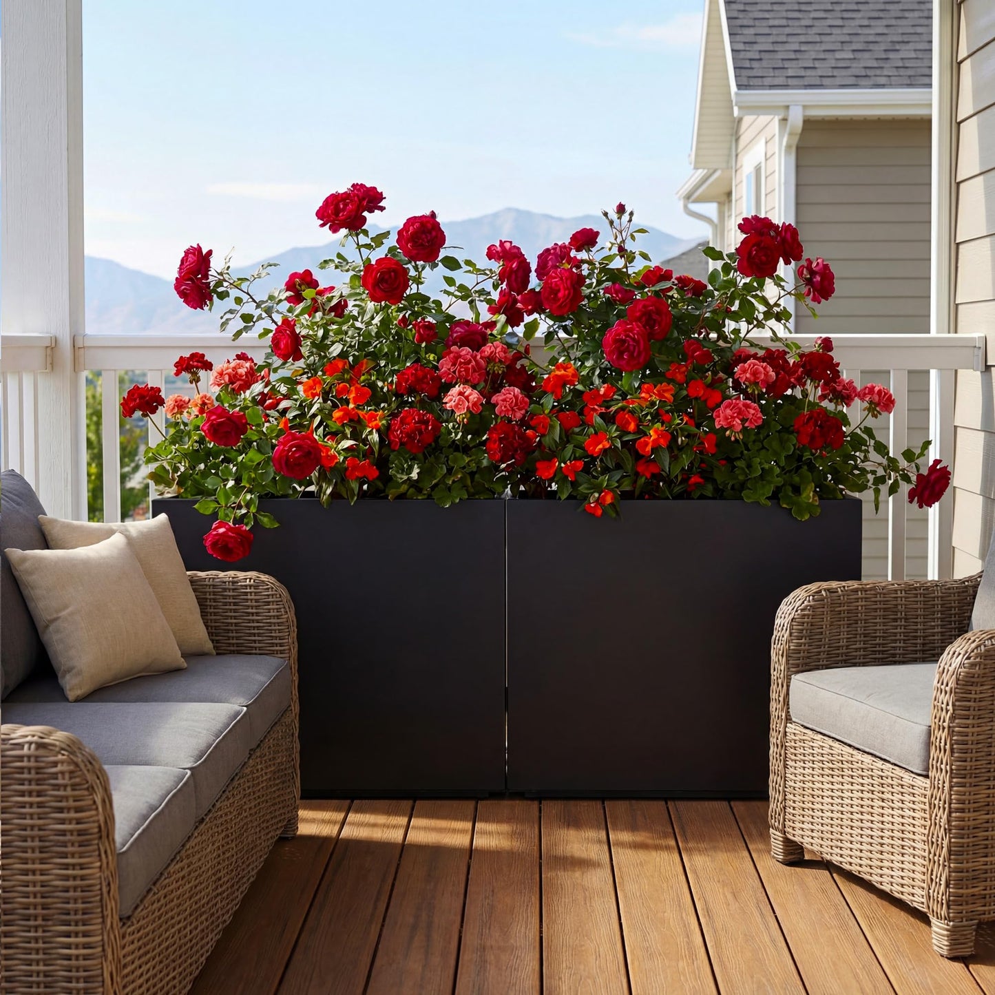 38"X13" X 30" Outdoor Planter Block Tall Rectangular Skinmy, Black Metal Patio Planters for Privacy Screen Planter Box Front Porch Adjustable with Drainage Holes & Rust-Proof Coatin (Black, 1)
