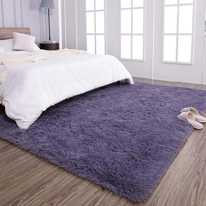 TWINNIS Super Soft Shaggy Rugs Fluffy Carpets 10x14 Feet, Indoor Modern Plush Area Rugs for Living Room Bedroom Kids Room Nursery Home Decor, Upgrade Anti-Skid Fuzzy Rug, Grey Purple