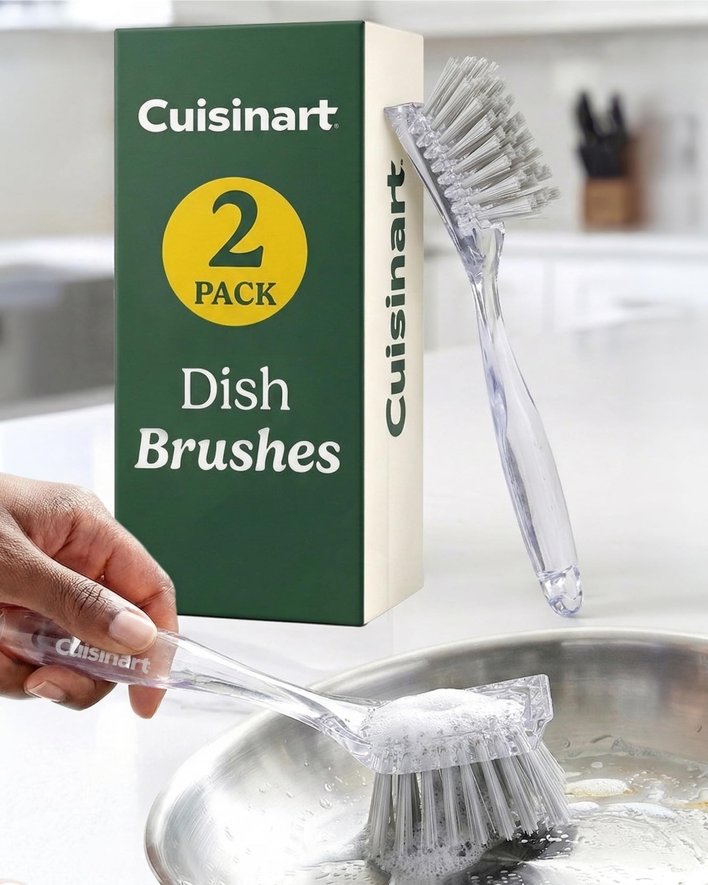 Cuisinart Dish Brush with Handle 2 Pack – Kitchen Scrub Brush for Dishes, Pots & Pans, Non-Scratch Dish Scrubber, Firm Bristles for Sink & Cookware, Comfortable Grip for Everyday Cleaning