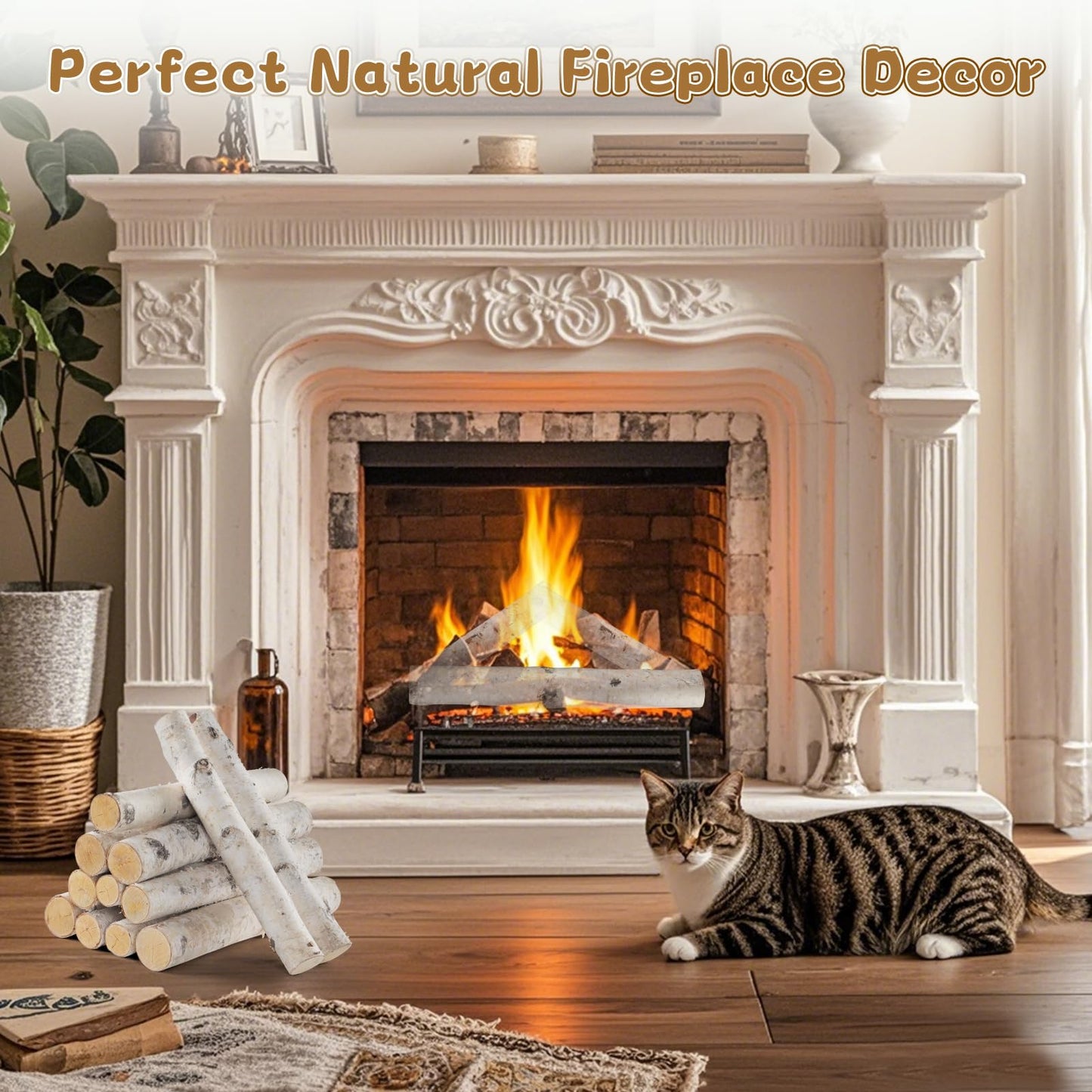 12Pack Birch Logs for Fireplace Decor - Natural Decorative Birch Wood Branches (1.6"-2.4" Dia. x 16.5" Long) for DIY Crafts, Home Décor, and Fire Pit