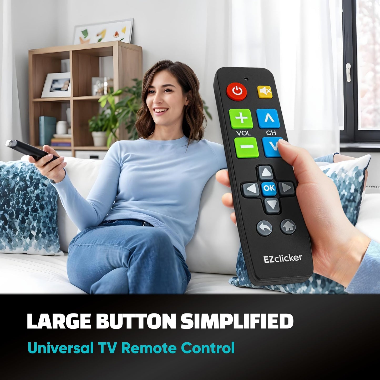EZclicker Big Button Universal TV Remote (Black) Simple Easy to Use, Great for Seniors, Works with Major TV Brands (2xAAA Batteries Not Included)