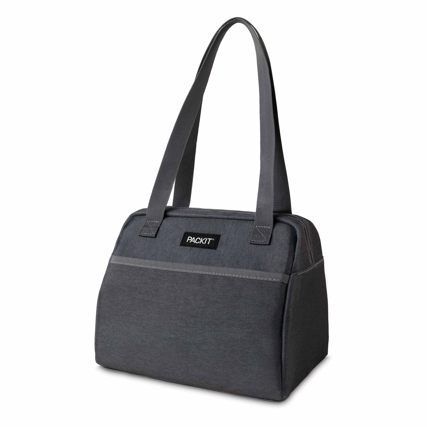 PackIt(R) Freezable Hampton Lunch Bag, City Charcoal, Built with EcoFreeze(R) Technology, Collapsible, Reusable, Zip Closure with Front Pocket and Shoulder Straps, Designed for Fresh Office Lunches