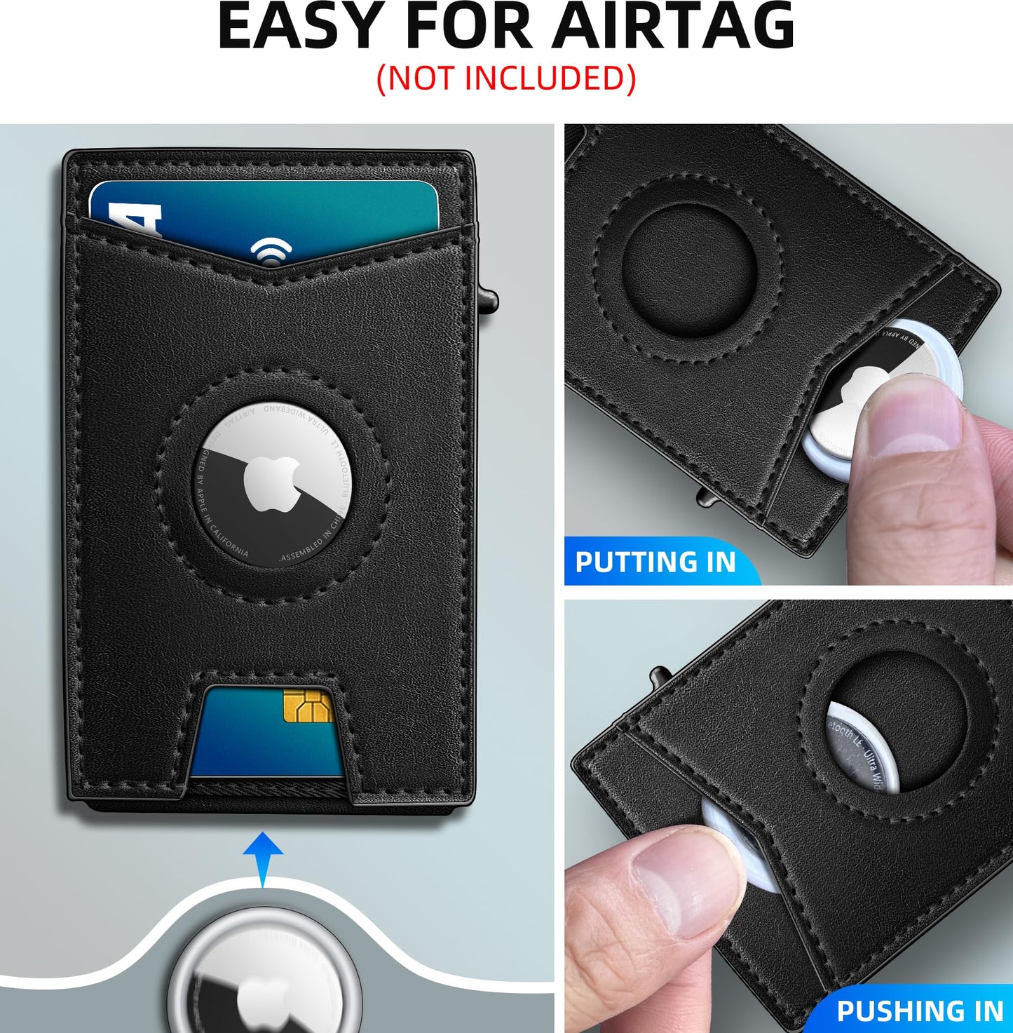 miyozi Airtag Wallet for Men Money Clip 9-Card Pop-Up Credit Card Holder with ID Window RFID Blocking Metal Case Magnetic Closure Front Pocket Wallet Gift Box