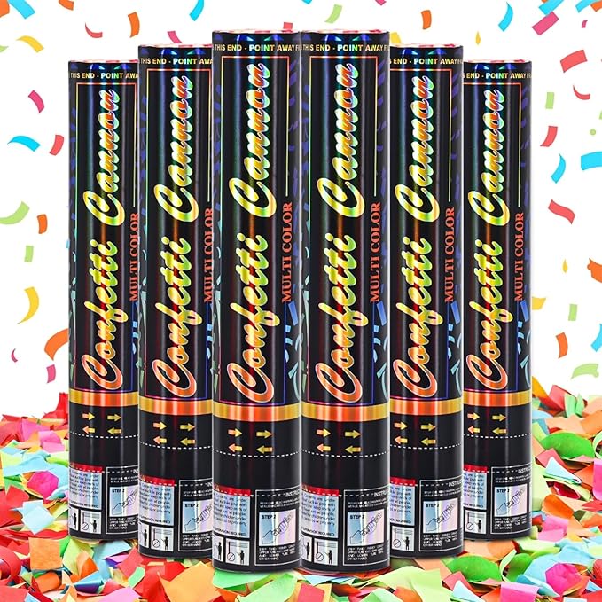 Confetti Cannon 6Pack Biodegradable Confetti Poppers Multicolor Party Confetti Shooters Party Poppers 12inch Cannon Launches 15-20ft for Birthday Wedding Graduation New Years Celebration Decorations