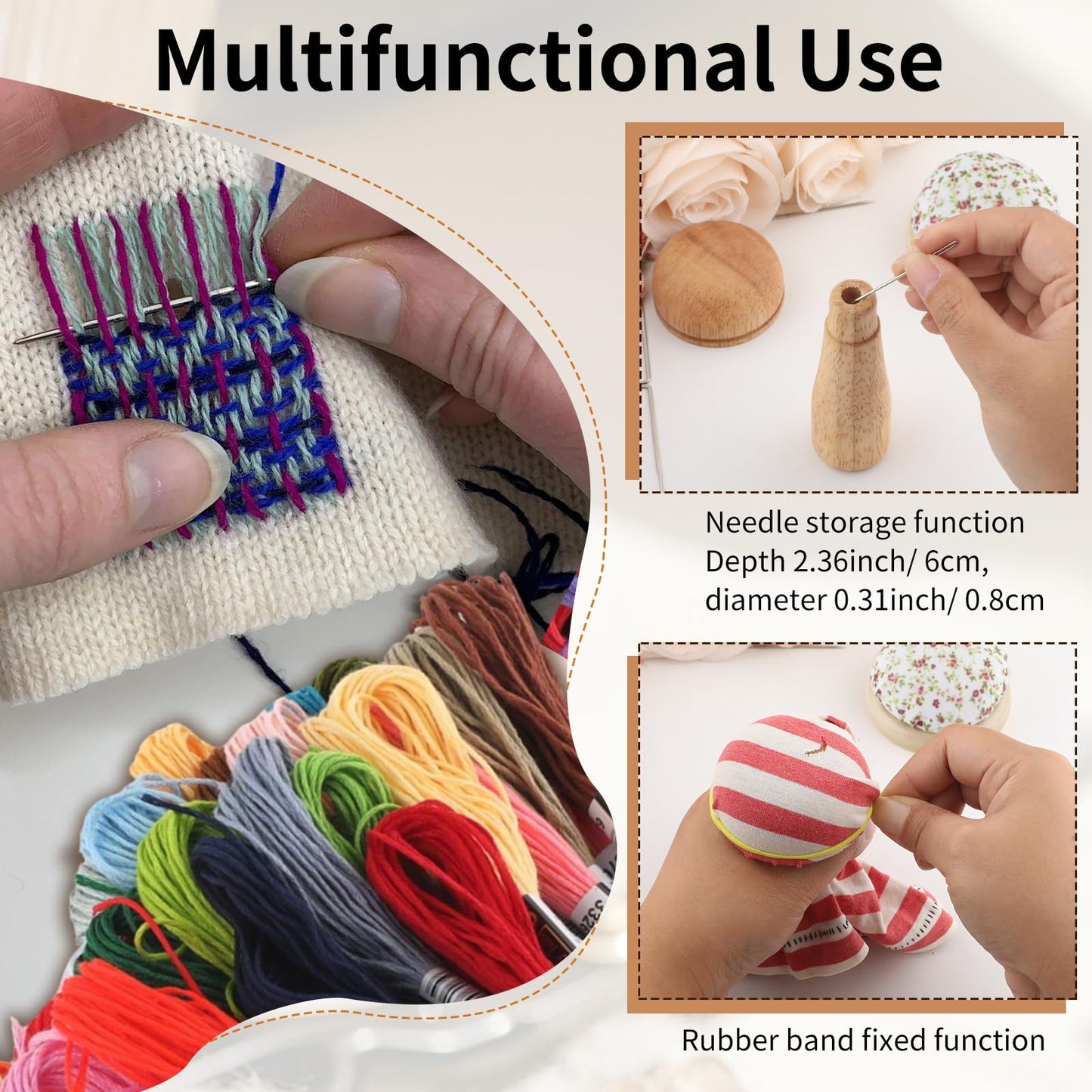 Mini Darning Loom Mushroom Knit Patch Kit for Socks, 14 Hooks Small Speedweve Style Weaving Darning Loom with 14 Pcs Large Eye Needles 50 Colors Thread, Handcraft DIY Home Sewing Repair Tool