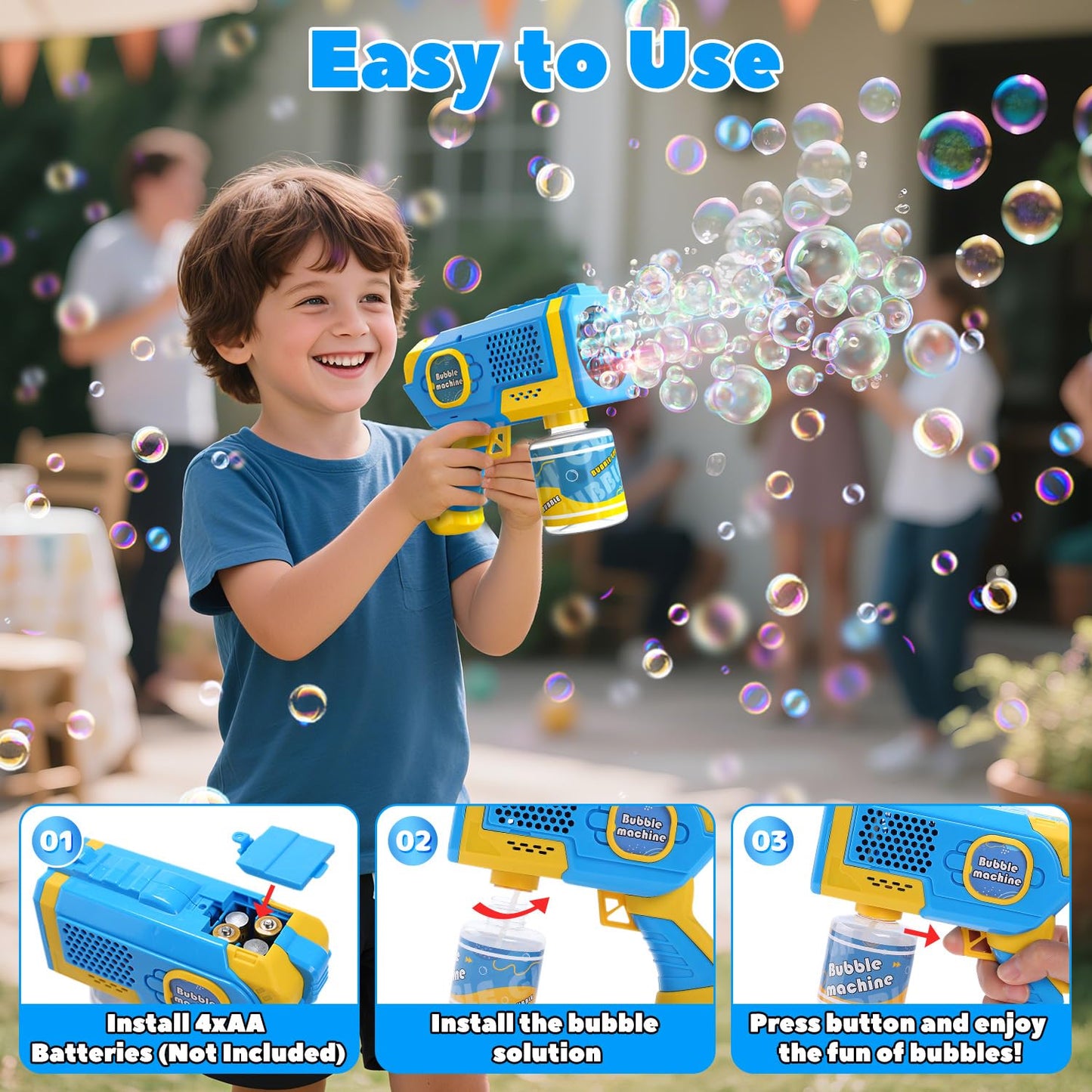 EagleStone 2 Pack Bubble Guns with 4 Bottles Solution, Automatic Bubble Machine Blaster for Kids & Adults – Light Up Summer Toy for Outdoor, Birthday Gifts, Easter, Wedding Party Favor Bubble
