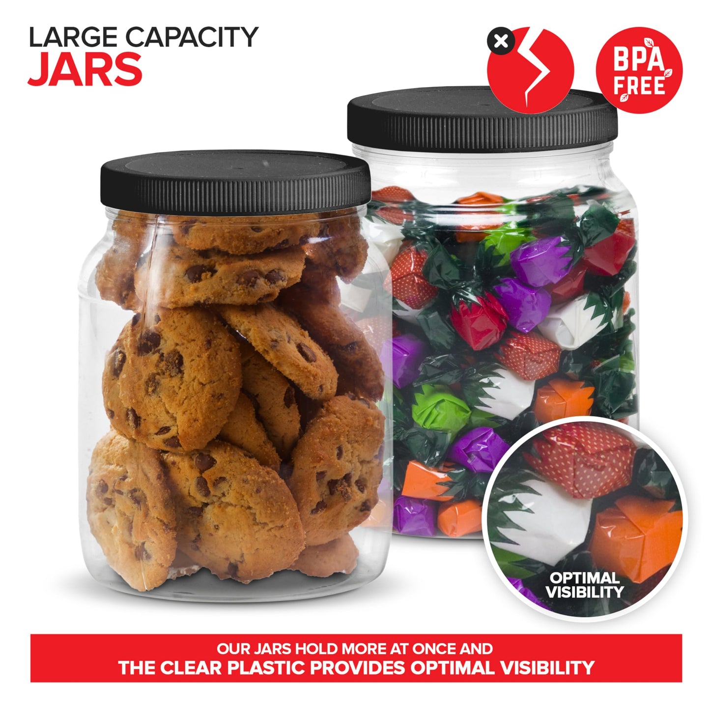 Stock Your Home Half Gallon Clear Plastic Jars with Lids (1 Pack) 64 oz Wide Mouth Large Jar with Lid, Big Container for Candy, Cookies, Arts & Crafts, Bartender Money Tips, Kitchen & Pantry Storage