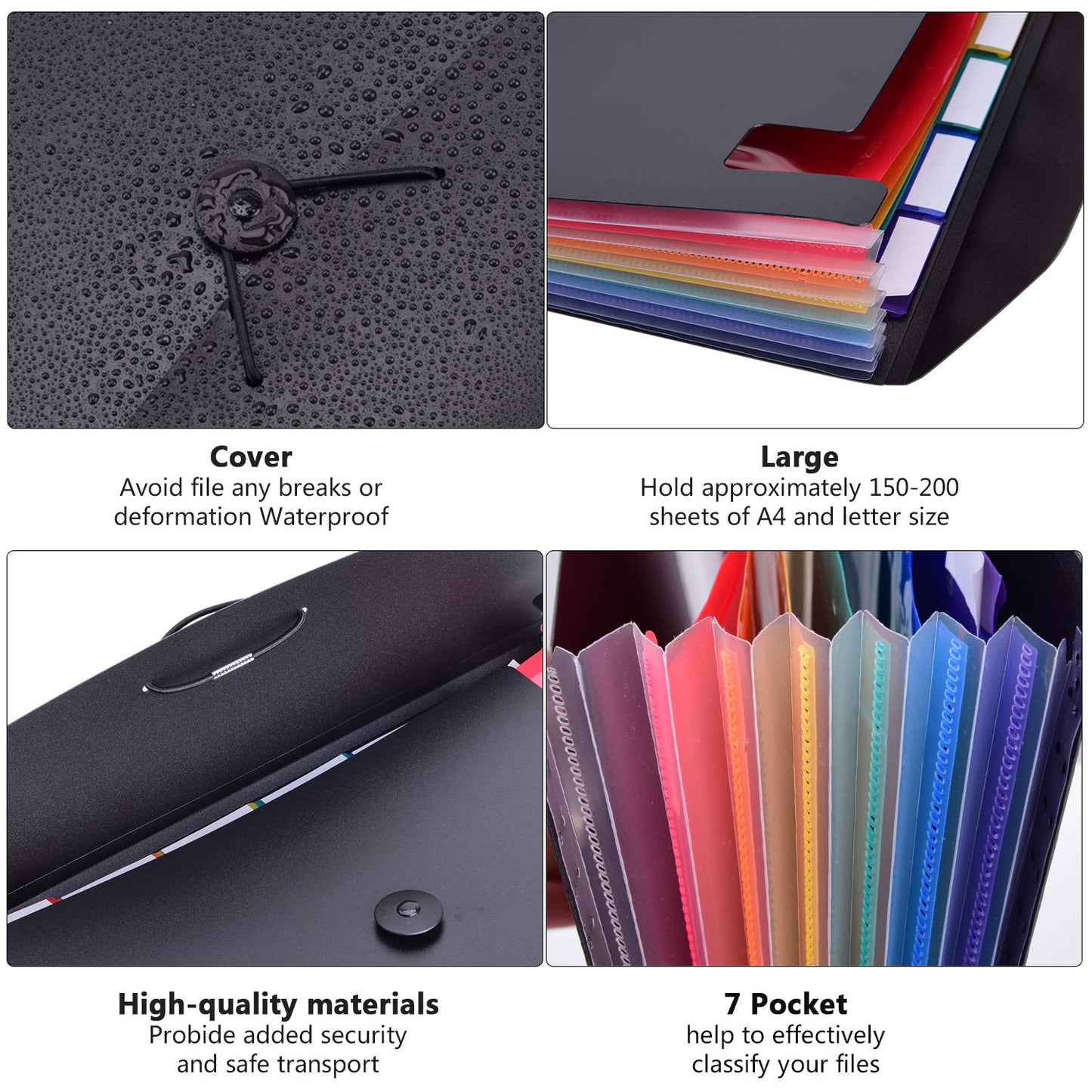 7-Pocket Expanding File 3pcs, Plastic Expandable File Folder - Black&Blue&Red