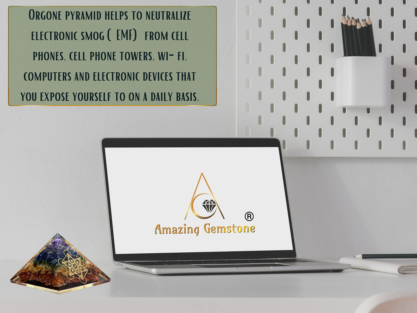 Amazing Gemstone Large Orgone Pyramid | Natural Chakra Pyramid Crystal | Metatron Orgonite Pyramid | Organ Pyramids Positive Energy Healing