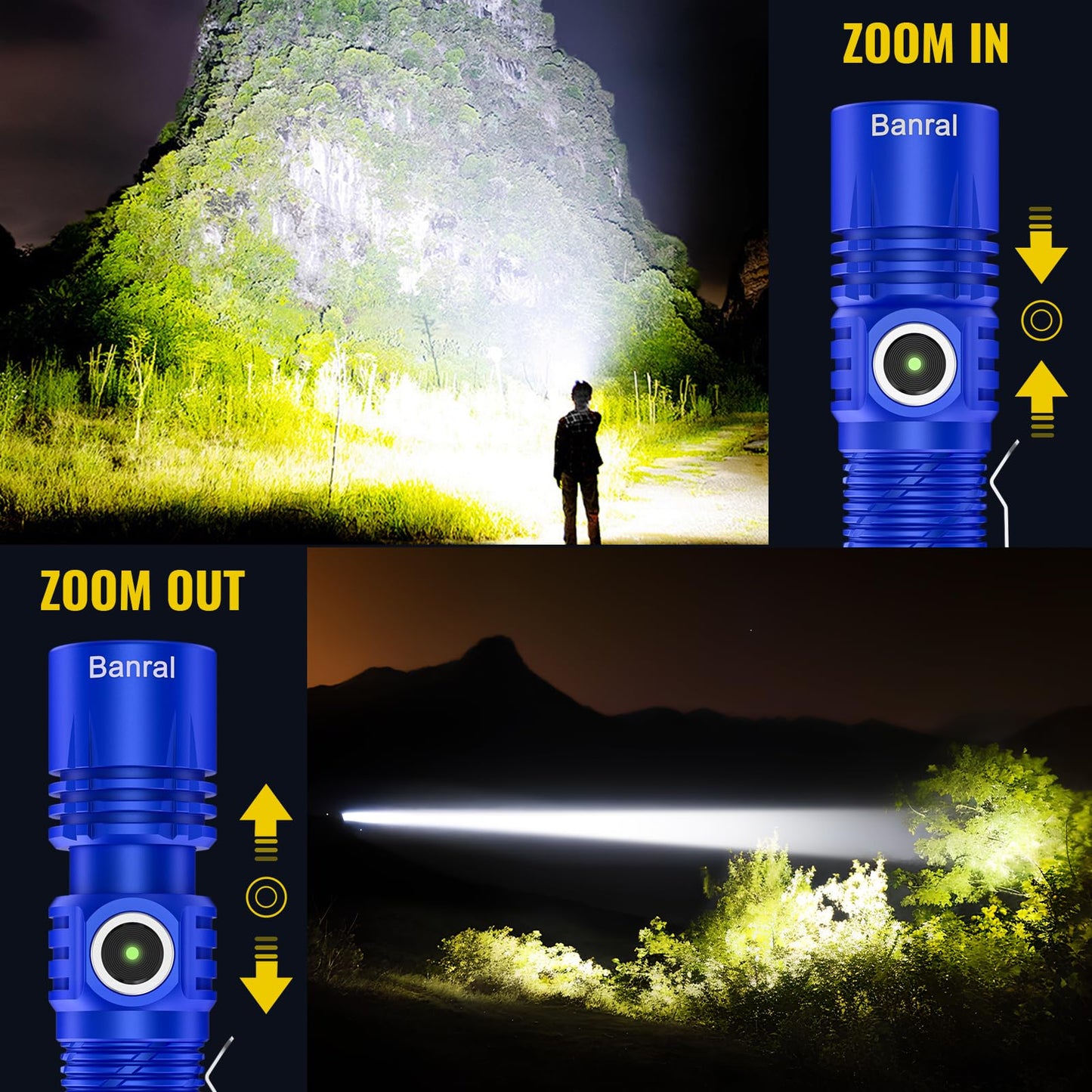 Banral Rechargeable Tactical Flashlights, High Lumens Small Mini USB-C LED Flashlight, Compact EDC Flash Light, 4 Modes&Memory Function, Waterproof Pocket Lights for Home,Camping,Emergency (1, Blue)