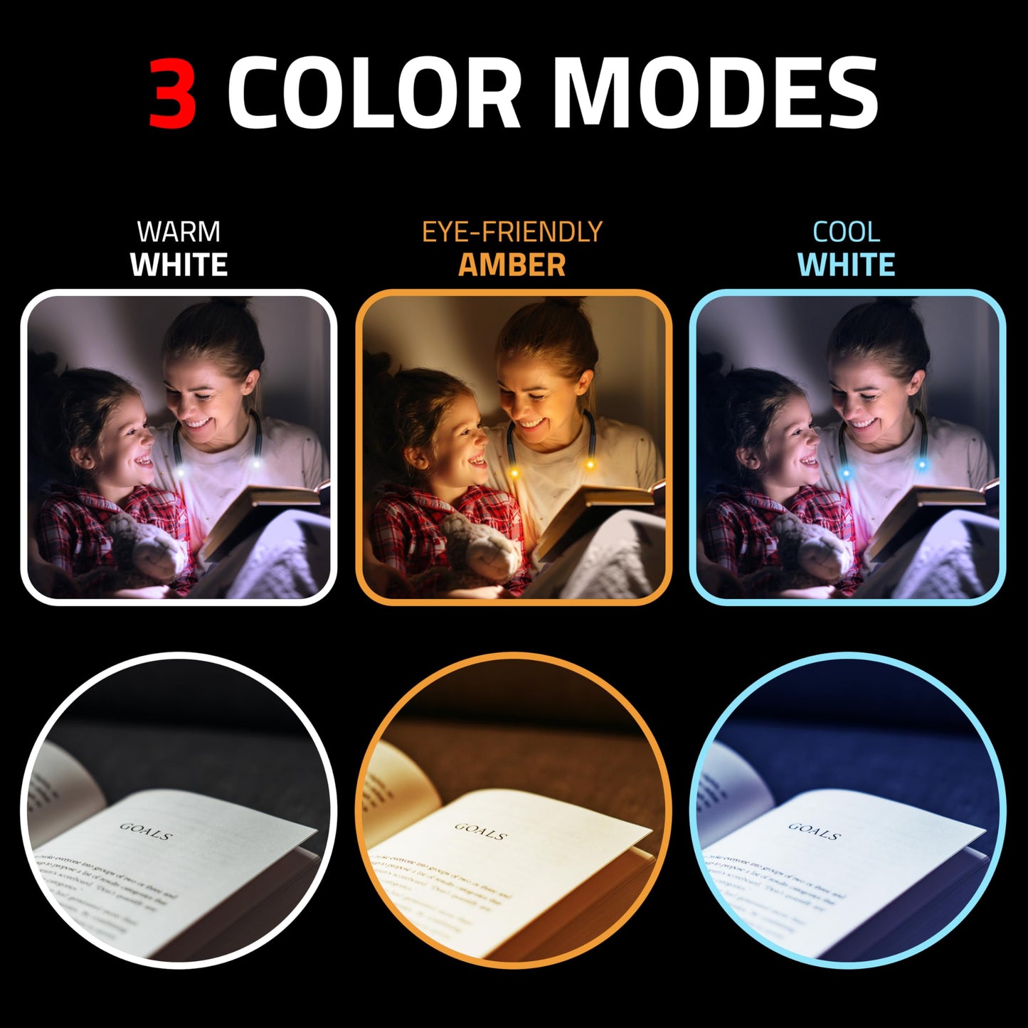 GearLight Rechargeable Book Light for Reading in Bed – Hands-Free LED Neck Light with 3 Light Modes, Adjustable Brightness, for Reading, Knitting, Crochet, Crafts, Sewing & Travel – 1 Pack