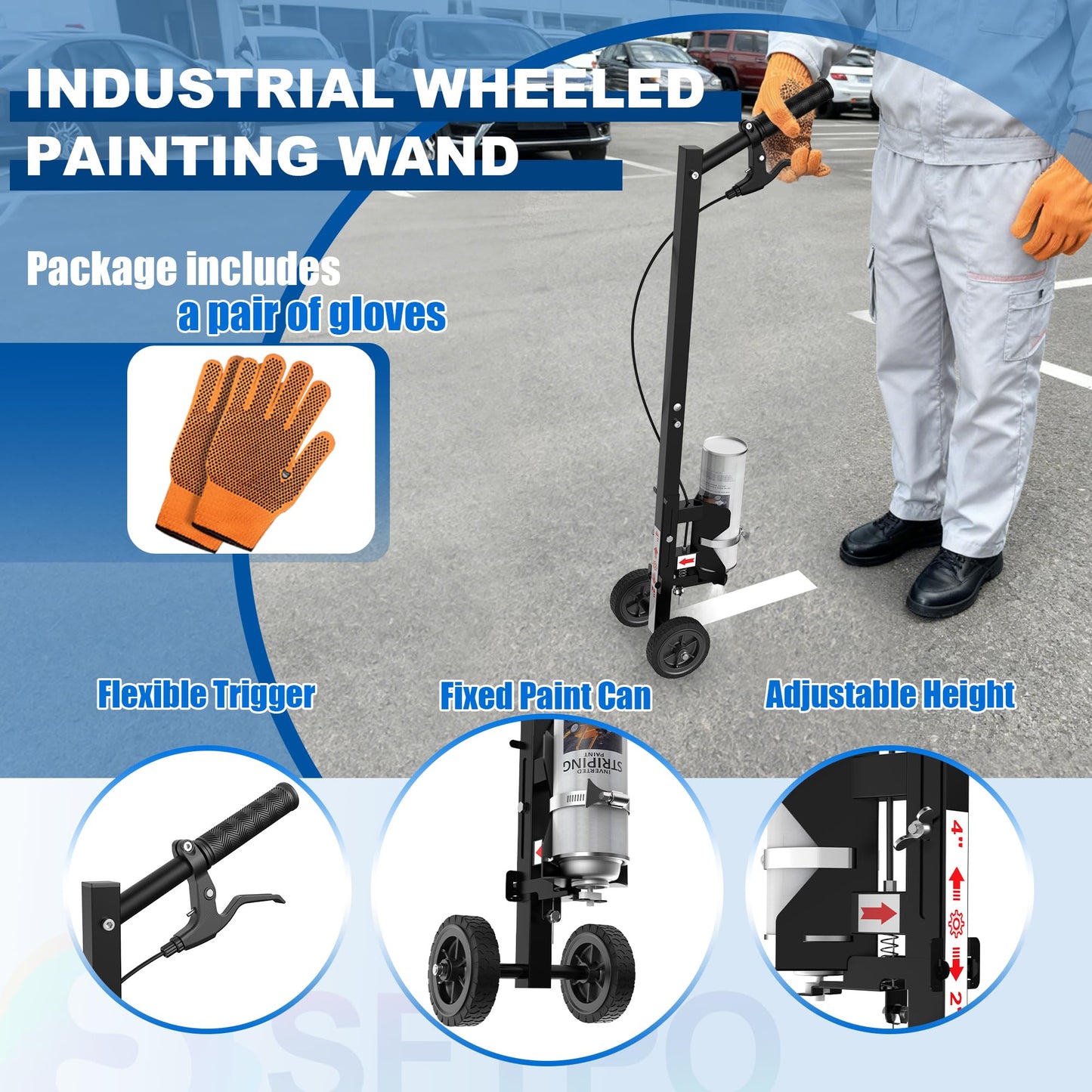 Striping Line Painting Wand, Industrial Two-Wheel Striping Spray Paint Wand for Line Paint Stripe Ground, Parking Lots, Fields, Compatible with Inverted Striping Spray Paint (T-Tip Nozzle) (35")