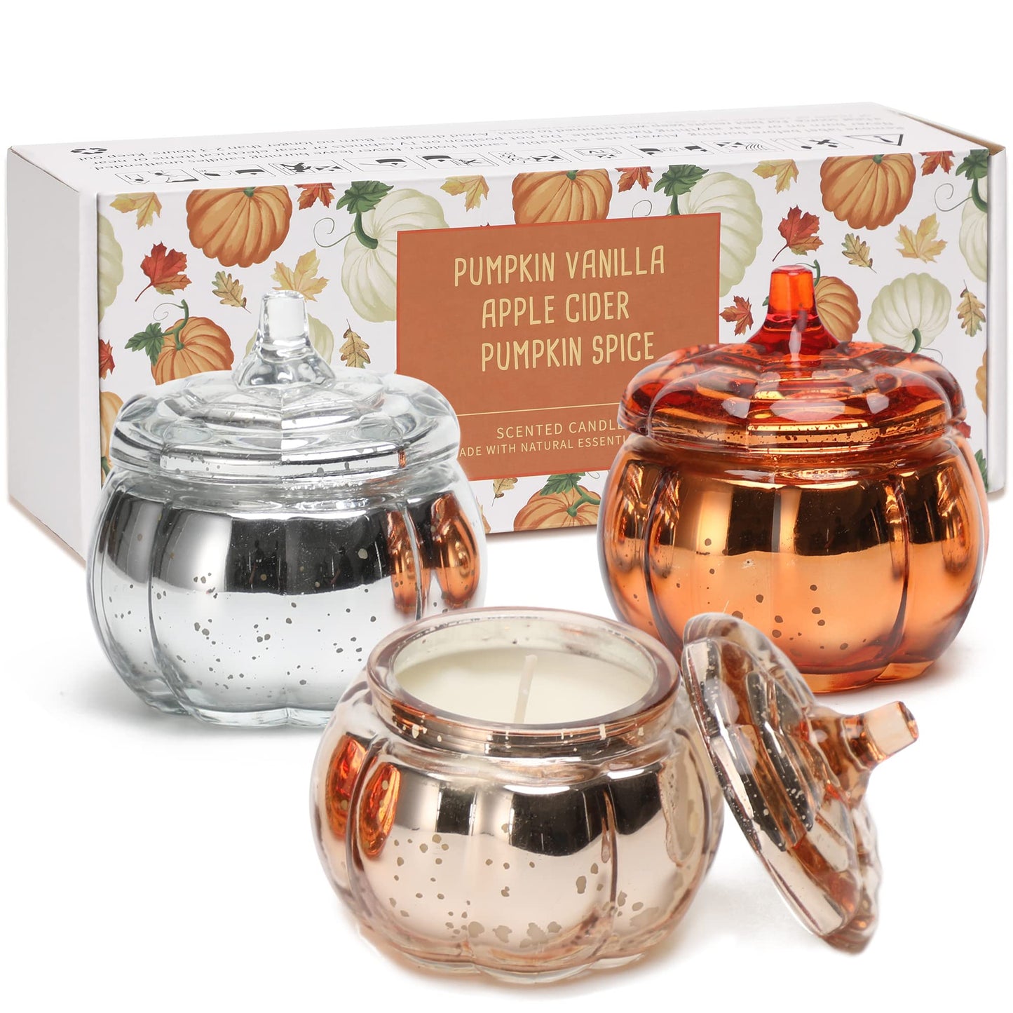 Pumpkin Shaped Candle, Fall Farmhouse Decoration, Autumn Pumpkin Spice Scented Set, Thanksgiving Candle Gift(3 x 4.5oz)
