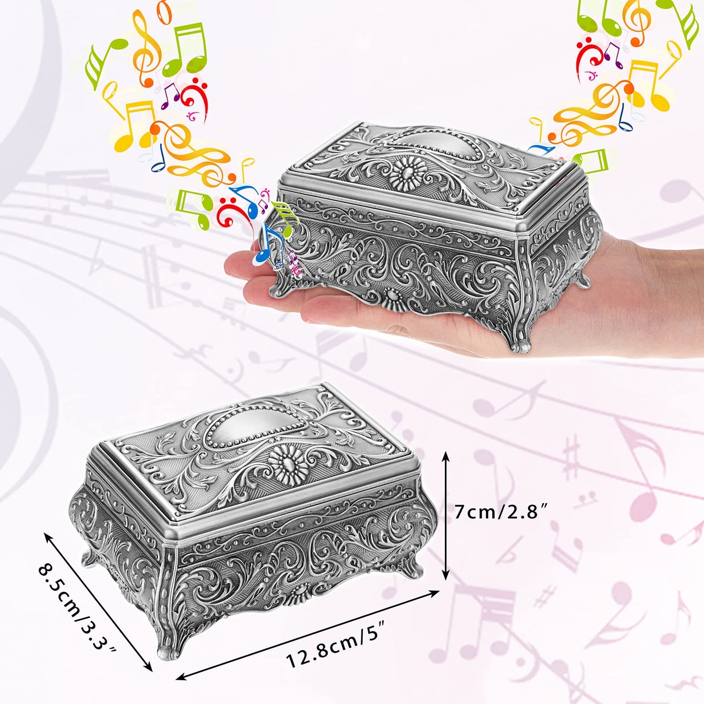 ELLDOO Vintage Metal Music Box, Wind Up Musical Jewelry Box Keepsake Box, Small Trinket Jewelry Storage Box Gift for Girl Women (Tune: You Are My Sunshine)