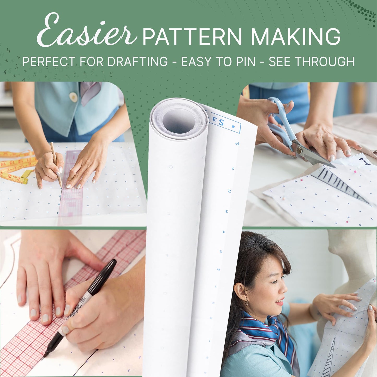 Pattern Paper for Fashion Design - 45 inches x 10 Yards, Alpha Numeric Dotted Marking Paper - Made in The USA