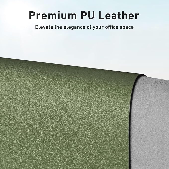Aothia Faux Leather Desk Mat – Large Mouse Pad, Non-Slip PU Leather Blotter, Waterproof Writing Surface for Office and Home (Olive Green, 47.2" x 23.6")