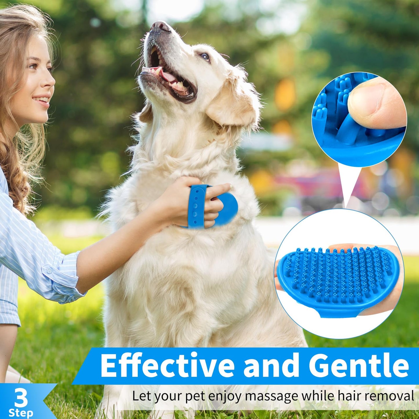 Comotech 6PCS Dog Bath Brush & Dog Toothbrush | Adjustable Handle Shampoo Brush & Scrubber for Short & Long Haired Dogs & Cats | Effectively Solve Odor & Stain Removal Problems (Blue Blue Blue.)