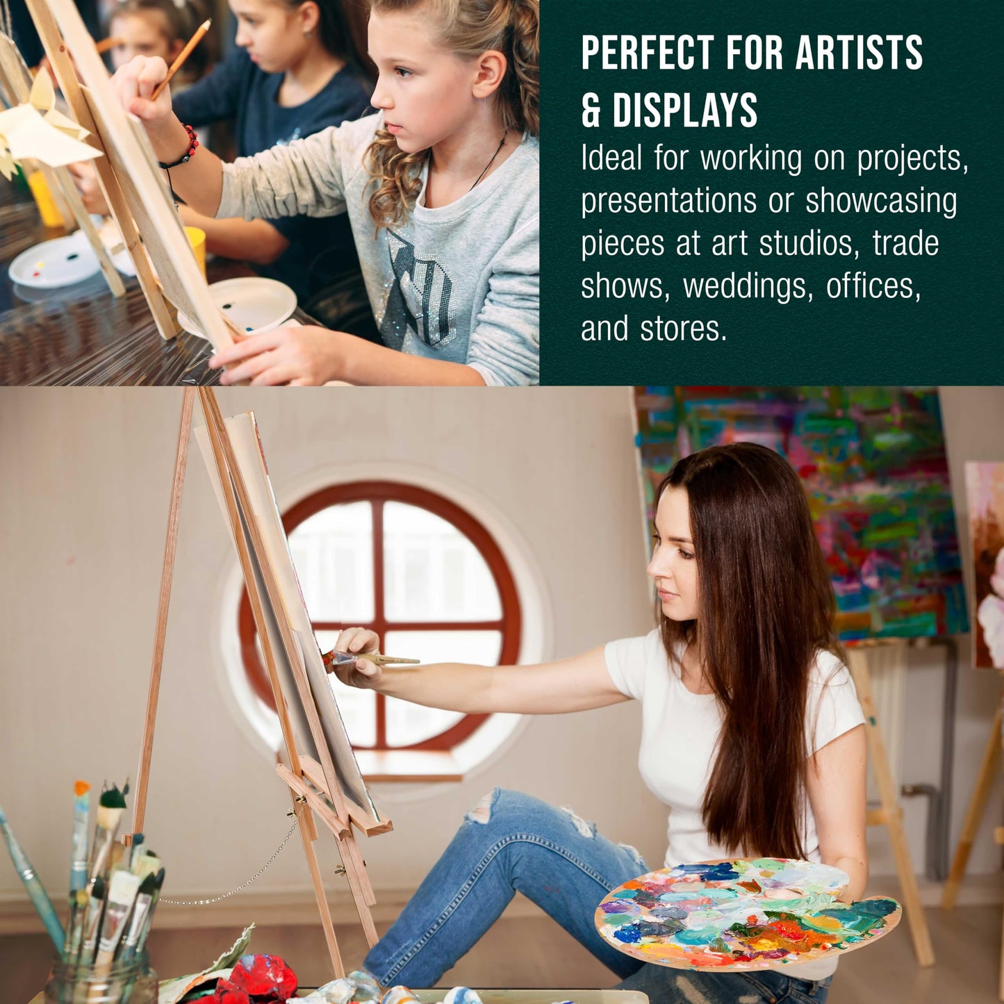 U.S. Art Supply 64" Wooden Easel Stand - Adjustable A-Frame Tripod for Painting, Drawing, Photos & Signs - Lightweight Easels, Wood Easel Stand for Sign Wedding Display 40" Canvas Capacity