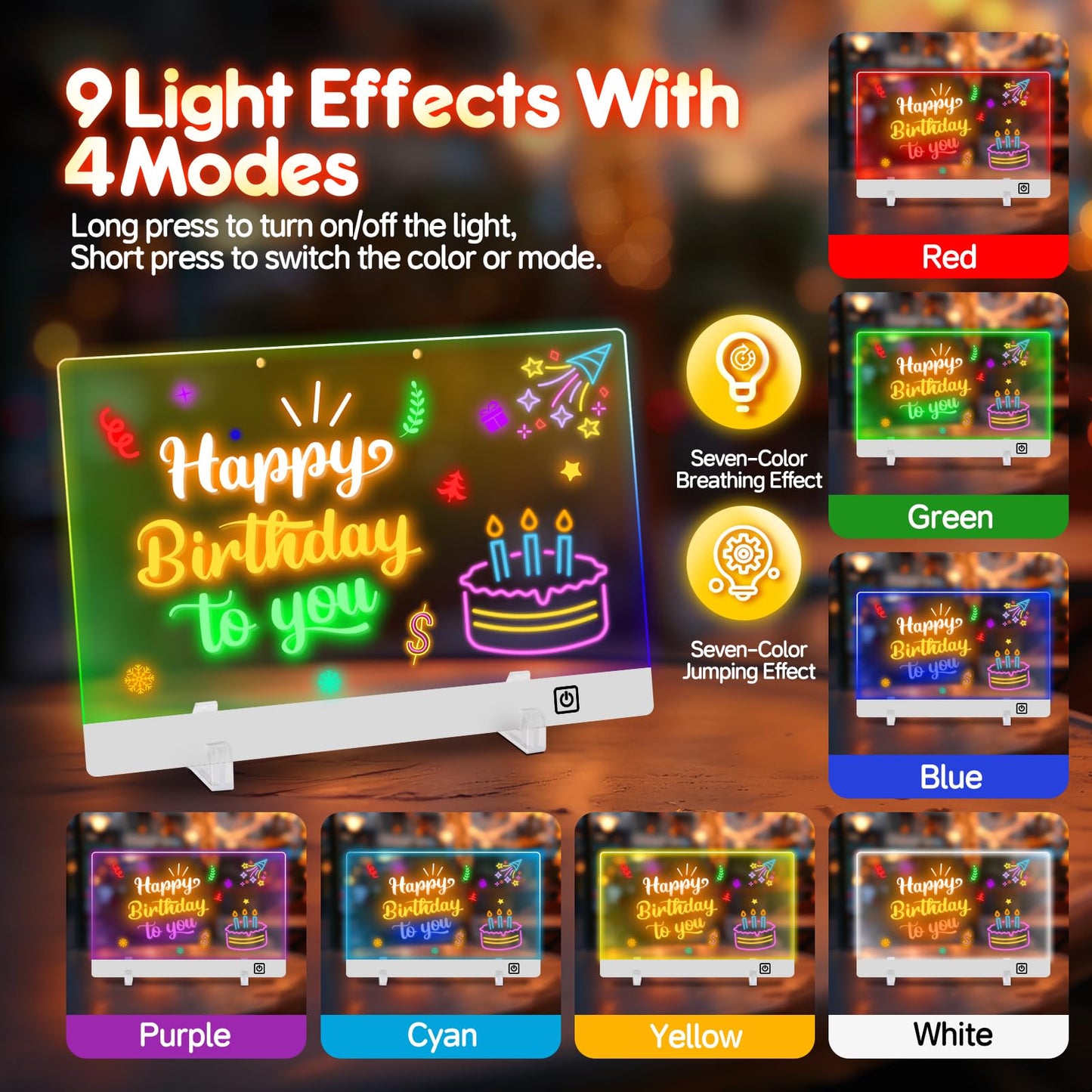 16-Inch Rechargeable LED Drawing Board for Kids with 9 Light Effects & 4 Modes, Includes Adapter, 7 Markers, Tracing Sheets, Gift for Kids/Girls/Teens