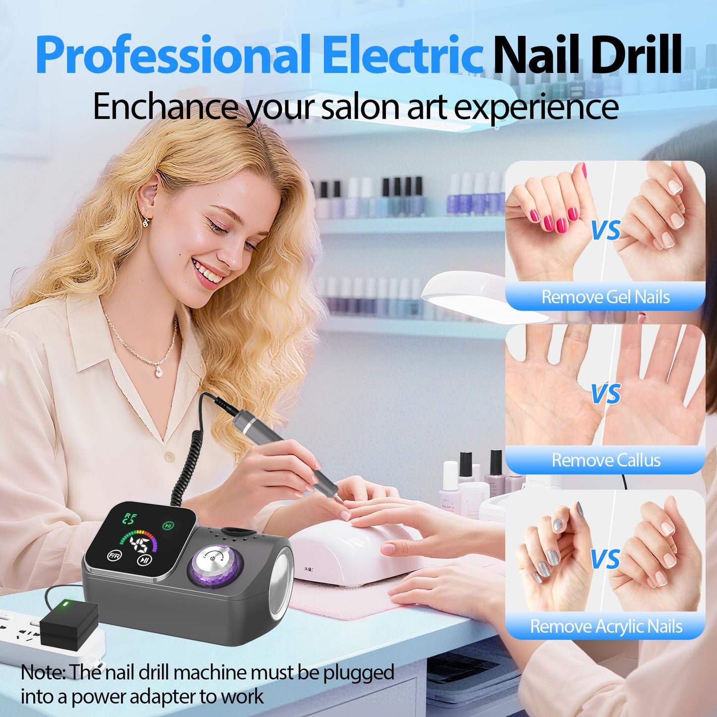 PYVOLA Professional Electric Nail Drill E-File Machine - 45,000 RPM Corded Nail Drills Kit with Low Noise & LED Display for Shaping, Removing & Polishing Acrylic Gel Nails for Salon Home